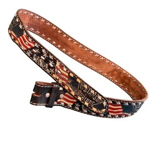 Brazos Joe Belt Co. Stars Stripes‎ USA American Flag Leather Belt Sz 30